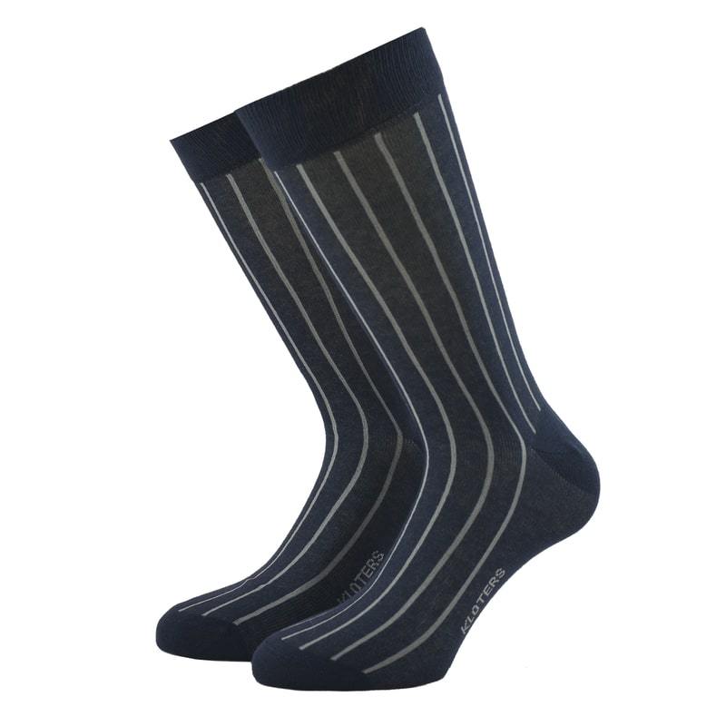 Blue Royal Pinstriped Grey Ribbed Cotton Socks - kloters